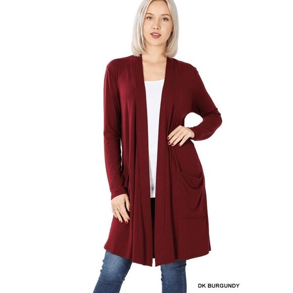 Slouchy Pocket Open Cardigan - Dark Burgundy - Picture 1 of 1